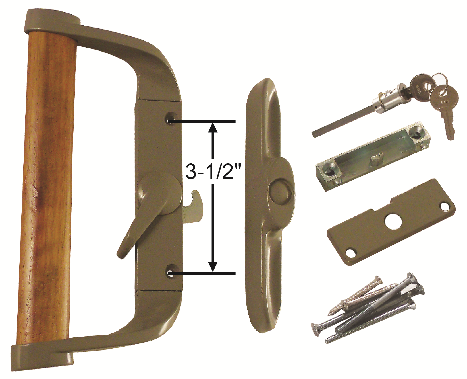 Surface Mount Sliding Patio Glass Door Handle Set with 3-1/2" Hole Spacing - DH-188-WK - Garage and Sliding Door Hardware